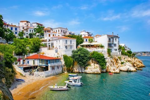 Plakes Beach Skiathos: The Town-Centre Pebble Beach with Harbour Views